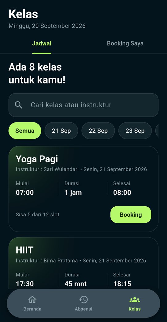 Jadwal dan booking kelas